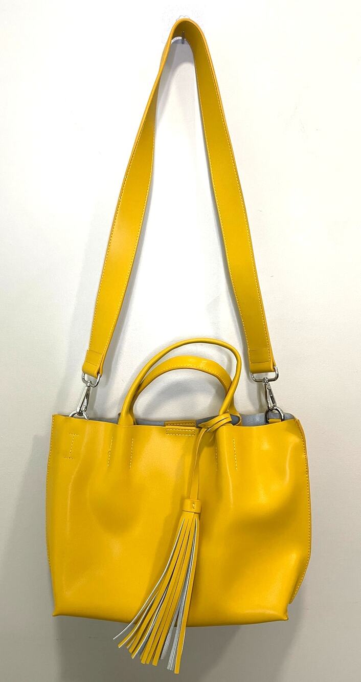 COLAB Leather Tassel MUSTARD YELLOW Handbag Removable Inner Pouch